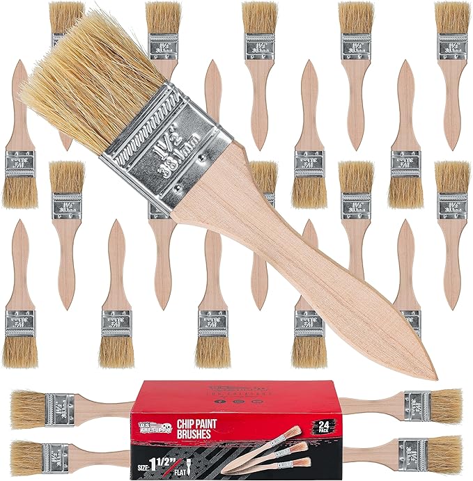U.S. Art Supply 24 Pack of 1-1/2 inch Paint and Chip Paint Brushes for Paint, Stains, Varnishes, Glues, and Gesso