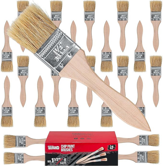 U.S. Art Supply 24 Pack of 1-1/2 inch Paint and Chip Paint Brushes for Paint, Stains, Varnishes, Glues, and Gesso
