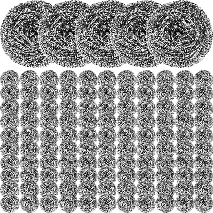 Reallnaive 60 Pcs Stainless Steel Wool Scrubber Bulk Steel Wool Sponges Pack Metal Dishwashing Wire Scouring Pads Heavy Duty Clean Dish Pot Pan and Oven for Cleaning Kitchen Bathrooms and More