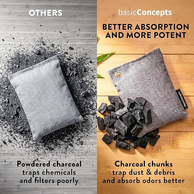 Charcoal Odor Absorber for Strong Odor (6 Pack, 100g each), Bamboo Charcoal Air Purifying Bag, Basement Musty Odor Eliminator Deodorizer, Activated Charcoal Odor Absorber for Closet, Shoe, Car
