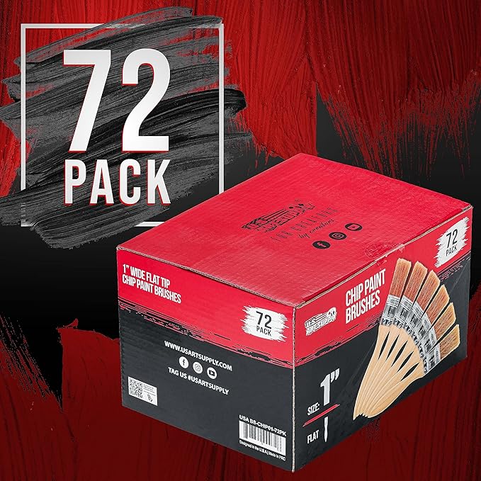 U.S. Art Supply 72 Pack of 1 inch Paint and Chip Paint Brushes for Paint, Stains, Varnishes, Glues, and Gesso