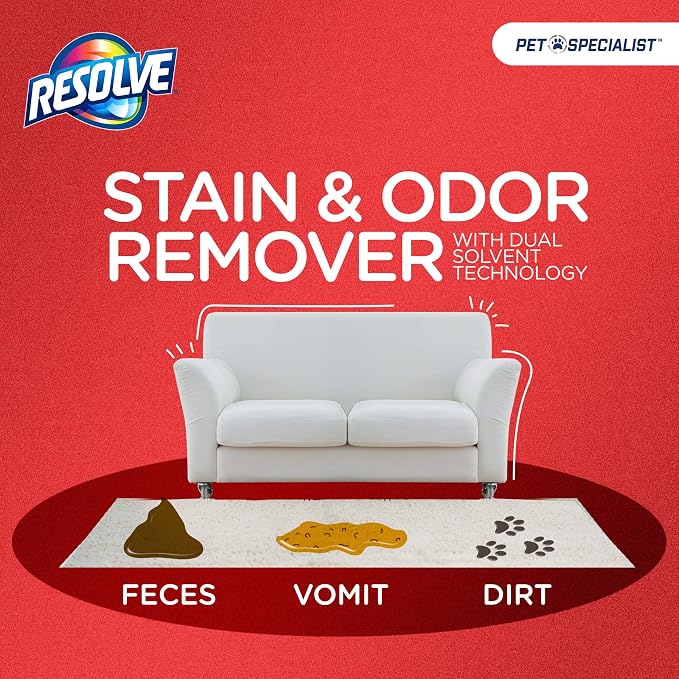 Resolve Pet Specialist Carpet Cleaner, Pet Stain and Odor Remover, Carpet Cleaner Spray, 32fl oz Spray & 60fl oz Refill