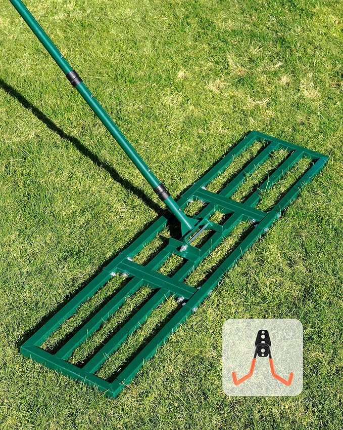 Lawn Leveling Rake 45"x10", Yard Leveling Rake with Wall-Mount Hook, Heavy-Duty Ground Leveler for Soil, Sand, Topsoil, Compost & Fertilizer