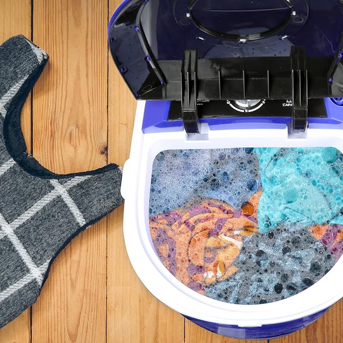 Pyle Upgraded Version Portable Washer - Top Loader Portable Laundry, Mini Washing Machine, Quiet Washer, Rotary Controller, 110V - for Compact Laundry, 4.5 Lbs. Capacity, Translucent Tubs - PUCWM11.5