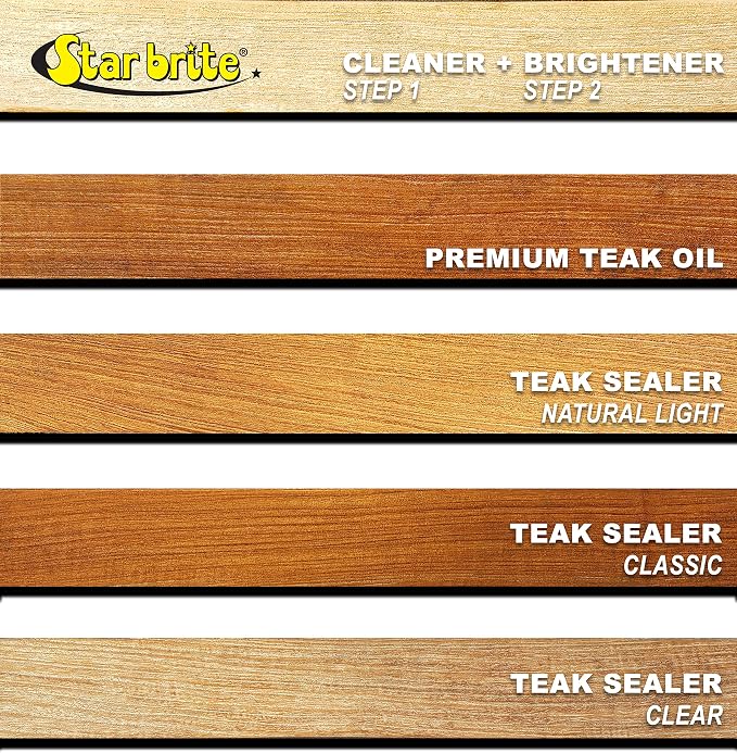 STAR BRITE Premium Golden Teak Oil - Sealer, Preserver & Finish for Outdoor Teak & Other Fine Woods - Step 3-1 GAL (085100) & One Step Teak Cleaner & Brightener - 32 OZ (094932), White