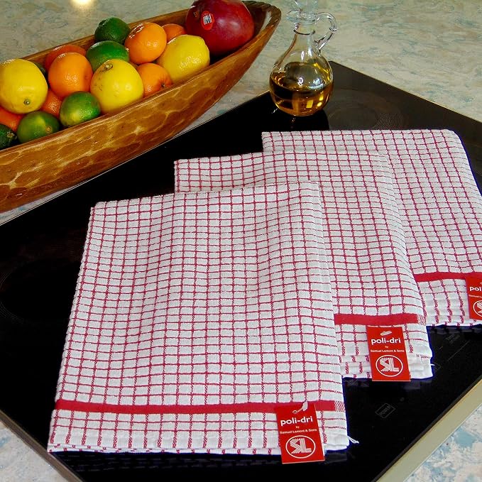 poli-dri New Samuel Lamont Authentic Kitchen Tea Towels (Red, 3 Pack)