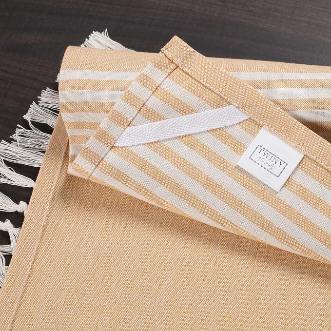 TWINY threads Set of 4 100% Cotton Turkish Kitchen Towels with Hanging Loop & Tassels (18" X 28") | Ultra Washcloth with Fringes | Reusable Hand Towels - Mustard Yellow