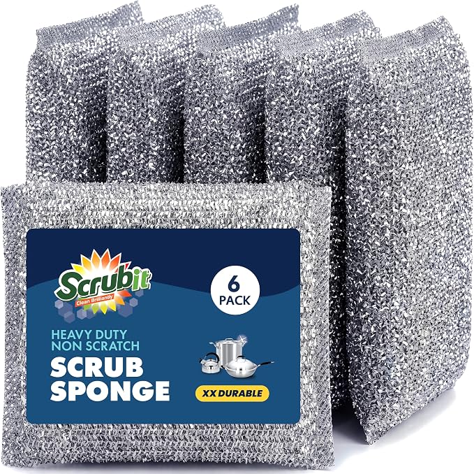 SCRUBIT Scrub Sponges for Kitchen, Non-Scratch Dish Sponges, Heavy Duty Steel Wool Scrubber Sponges Kitchen & Dishes Scrubbers (6)