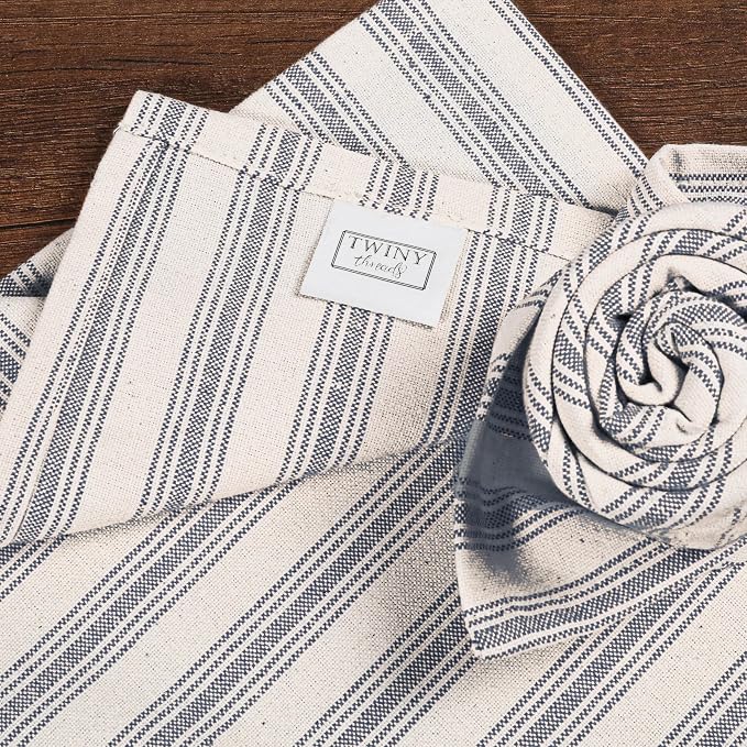 TWINY threads Set of 4 Farmhouse Stripe Kitchen Towels (18x26 Inches) Premium Tea Towels with Hanging Loop, Highly Absorbent, 100% Cotton, Kitchen Hand Towel for Drying, Cleaning - Navy Blue