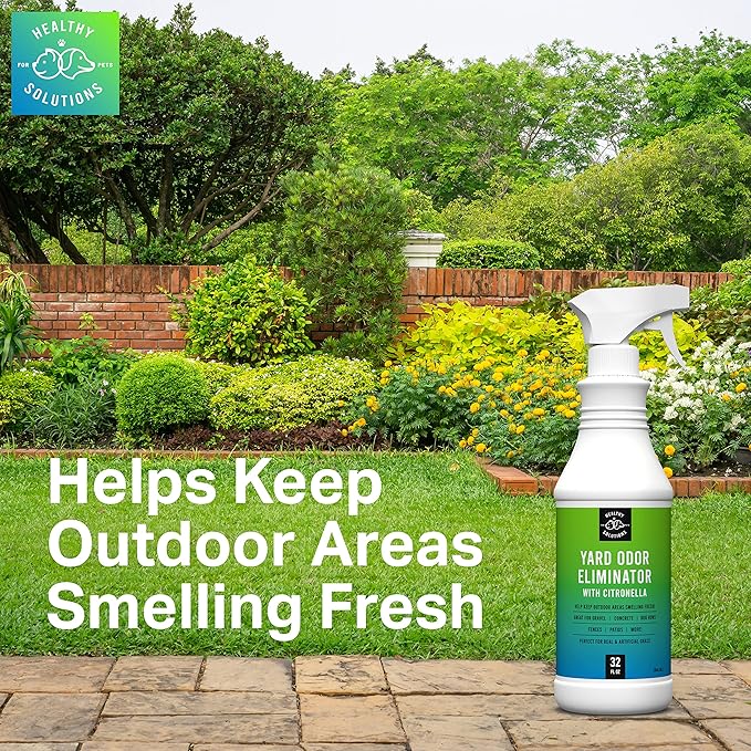 Yard Odor Eliminator for Dogs Plus Citronella - Outdoor Yard Deodorizer for Dog Urine & Poop - 64 fl oz Refill Eliminates Smell from Lawn and Yard - Use on Grass, Patios, Gravel, Concrete & More