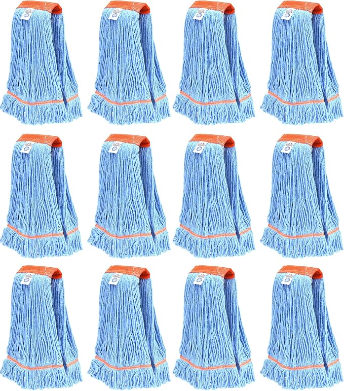 Nine Forty 12-Pack Industrial and Commercial-Grade Looped End Wet Mop Head Refill - Heavy Duty 20 Inch 4-Ply Premium Synthetic Yarn - for Optimal Absorption and Durability - Blue (12 Pack, Large)