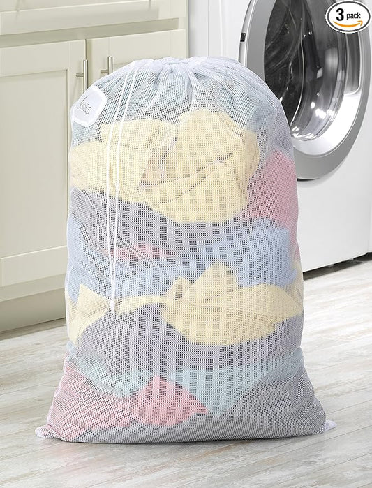 Whitmor Mesh Laundry Bag with ID Tag - Set of 3 - White