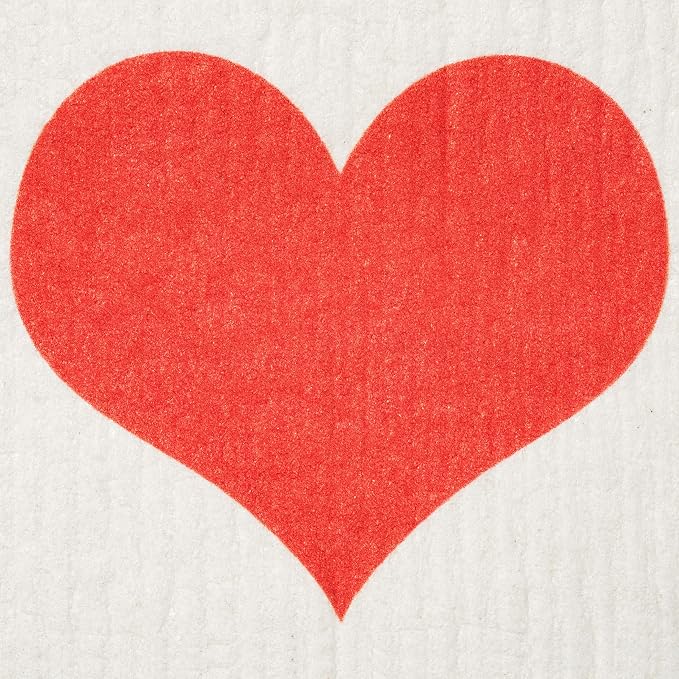 Swedish Dishcloths 2-Pack - Reusable Eco-Friendly Sponge Cloths, Replaces Paper Towels, Super Absorbent Biodegradable Kitchen Cleaning Towels, Machine Washable, Red Heart, 7.87"x6.88"