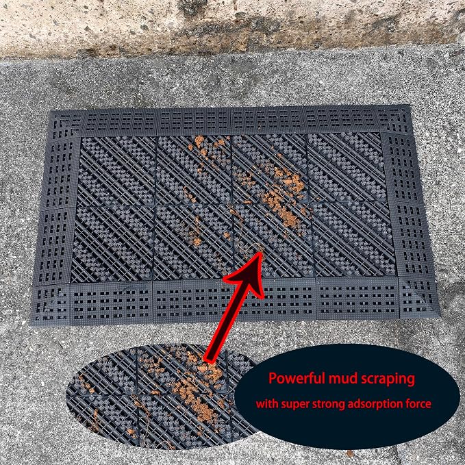 Heavy Duty Outdoor Boot Scraper Mat, 35.5" x 23.5", Black | Mud & Snow Doormat with Stiff Nylon Bristles Modular Interlocking Shoe Cleaner for Patio Garage