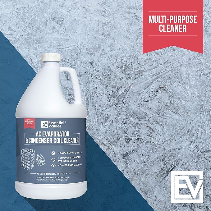Essential Values Coil Cleaner for AC Unit (Gallon) | AC Coil Cleaner That is Non Foam Formula for Condenser Coils - Heavy Duty Professional Grade & For Commercial & Residential Air Conditioner