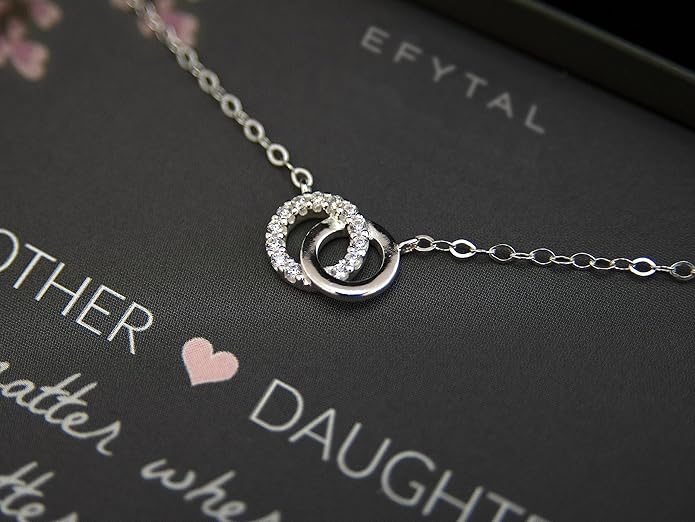 EFYTAL Mother Daughter Necklace, 925 Sterling Silver Mom Daughter Gifts, Mom Necklace for Women, Mother of the Bride Gifts