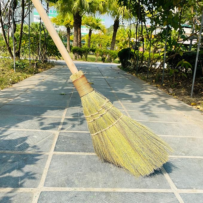 Vietnamese Straw Soft Broom for Cleaning with Long Handle Broom- Broom Decorative 9.45'' Width, 45.28" Length