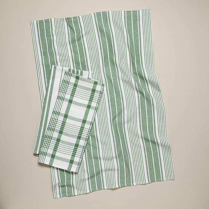 Now Designs Jumbo Woven Cotton Kitchen Towels Elm Green, Set of 3, W24 x L36in
