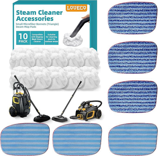 LOVECO Steam Cleaner Pads Compatible with Steam Cleaner McCulloch MC1385 & MC1375 (10x Triangle Microfiber Bonnets + 6X Replacement Microfiber Mop Pad + 1x Mesh Laundry Bag）