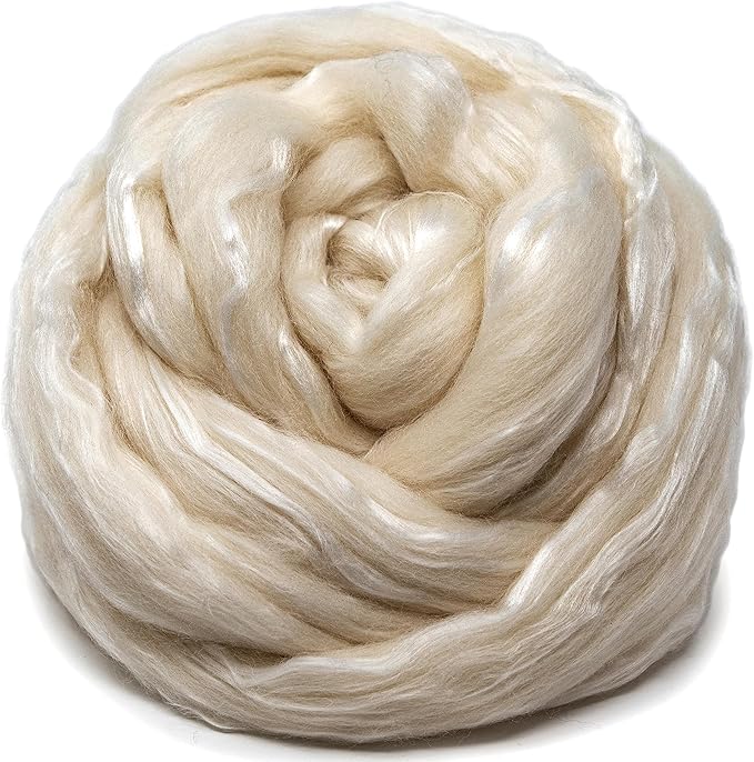 Living Dreams Yarn Merino and Rayon Derived from Bamboo Fiber Blend. Super Soft Combed Top Roving for Hand Spinning, Needle Felting, Wet Felting, soap Making and Dryer Balls. Natural White