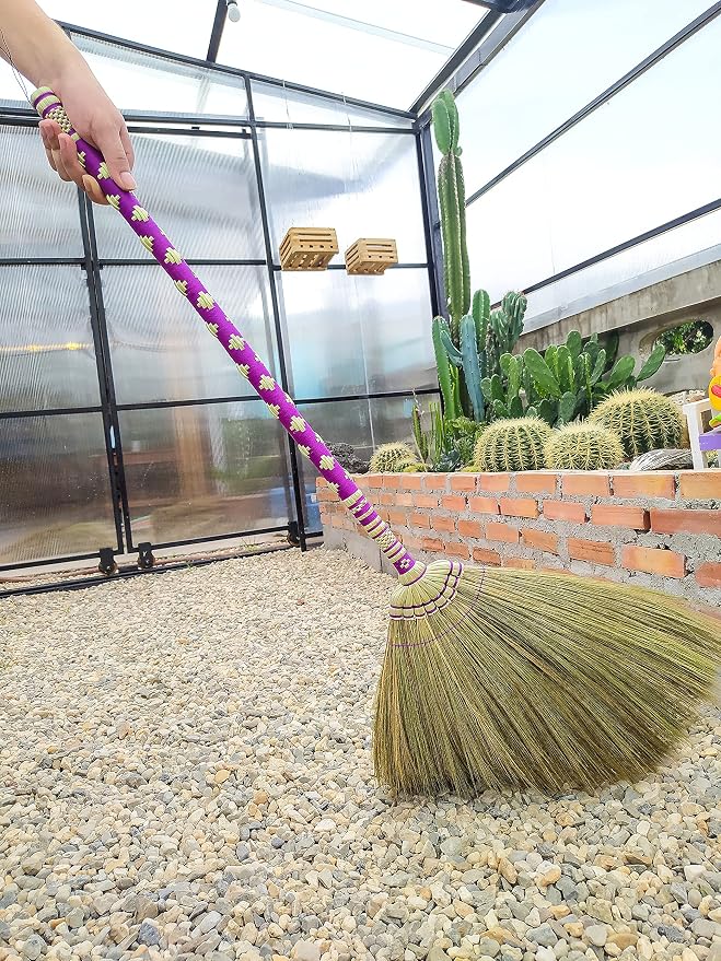 Asian Broom Whisk Broom Thai Natural Grass Broom Solid Wood Handle,Witch Broom, Broom for Floor Cleaning,House, Kitchen, Office (Purple) 40 Inch Asian Straw Broom for Wedding Jumping