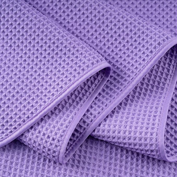 POLYTE 430 GSM Microfiber Oversize Quick Dry Lint Free Bath Towel, 60 x 30 in, 4 Pack (Waffle Weave)