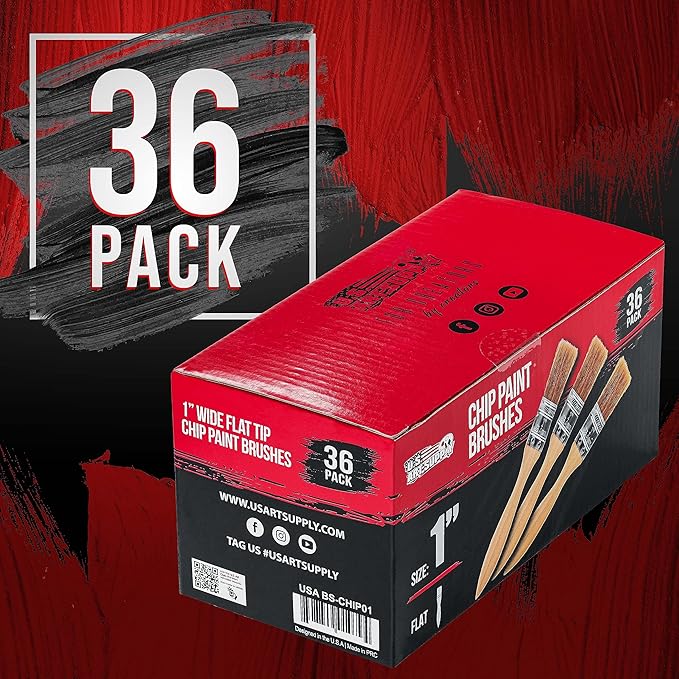 U.S. Art Supply 36 Pack of 1 inch Paint and Chip Paint Brushes for Paint, Stains, Varnishes, Glues, and Gesso