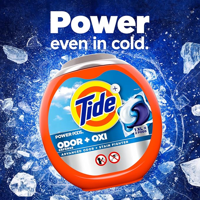 Tide Odor Defense + Oxi Laundry Detergent Pacs, Original Scent, 18 Count, Advanced Odor + Stain Fighter, laudry soap washing detergent pacs (Pack of 4)