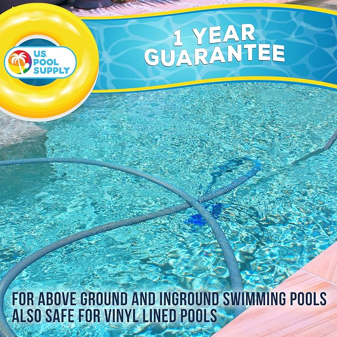 U.S. Pool Supply 16" Manual Pool Vacuum Head for Inground Pools, Side Brushes, Flexible, Weighted - Swivel Connection 1.25" or 1.5" Hoses - Cleaner Accessory Attachment, CleanDebris, Metal Pole Handle