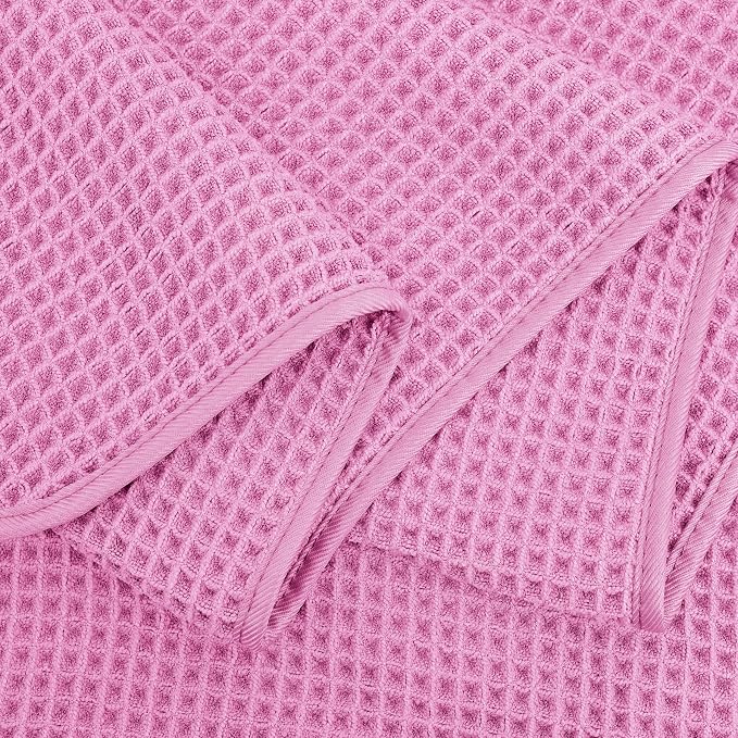 POLYTE 430 GSM Microfiber Oversize Quick Dry Lint Free Bath Towel, 60 x 30 in, 4 Pack (Waffle Weave)