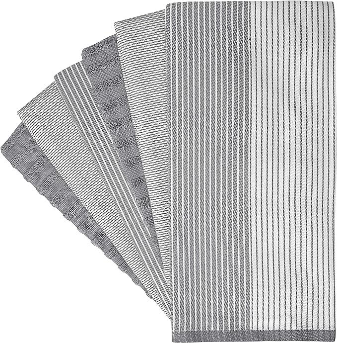 Premium Kitchen Towels (20”x 28”, 6 Pack) | Large Cotton Dish Towels | Flat & Terry Highly Absorbent Kitchen Linen Set with Hanging Loop | Gray
