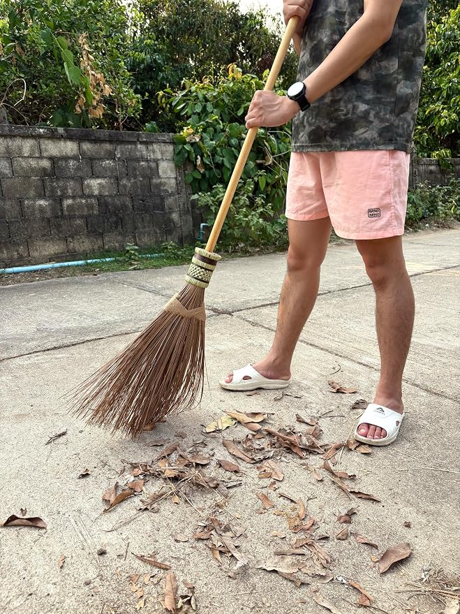 Garden Broom - Coconut Broom 55 Inch, Heavy Duty Sweeping Patio, House, Garage and Other Outdoor Spaces, Natural Coconut Leaf