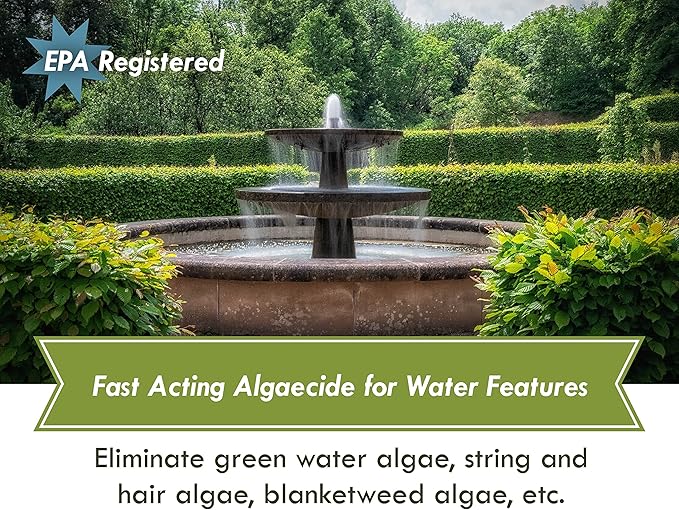 Fountain Algaecide and Clarifier - Gallon - Kills and Inhibits All Types of Algae Growth, Formulated for Small Ponds and Water Features, Treats up to 128,000 Gallons