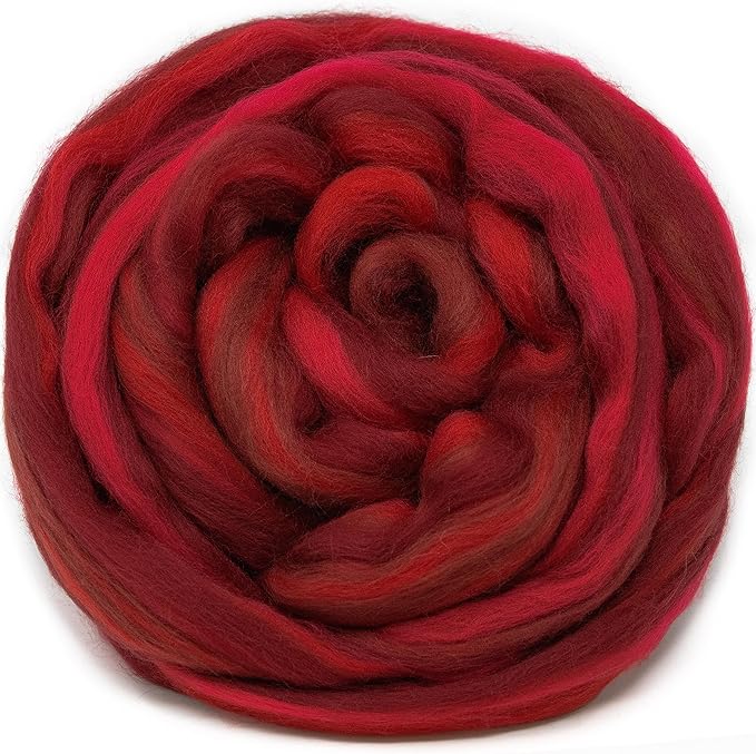 Living Dreams Yarn Festival Merino Wool Fiber. Colorful Combed top roving for Hand Spinning, Needle Felting, Wet Felting, soap Making and Dryer Balls. Roses