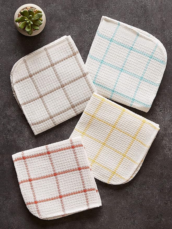 DII Scrubber Dishcloths Collection Windowpane Dishrag Set, 12x12, White/Stone Stripe, 6 Piece