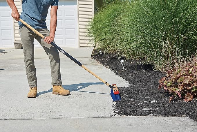 Harper 24 Inch Push Broom with Stiff Bristles, Premium Heavy Duty Outdoor Wet/Dry Rough-Surface, for Mulch, Gravel, Oil Dry, Dirt, Soil, with Long Wooden Handle