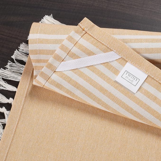 TWINY threads Set of 6 100% Cotton Turkish Kitchen Towels with Hanging Loop & Tassels (18" X 28") | Ultra Washcloth with Fringes | Reusable Hand Towels - Mustard Yellow