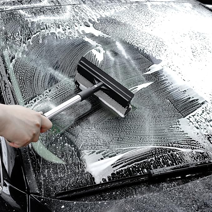 Polyte Window Squeegee for Car Windshields and Window Cleaning Tool, Extendable Aluminum Handle 14-20 in. (Black)